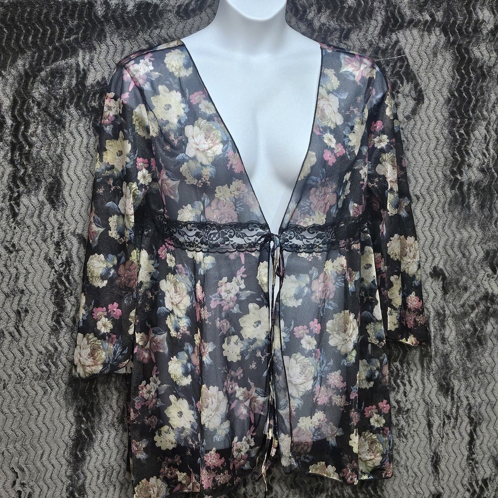 Babydoll Top Womens 2XL Floral Sheer Y2K Dark Fairy Vintage Vibes Swim Cover